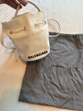 Balenciaga Cream Embroidered Drawstring Bucket Bag